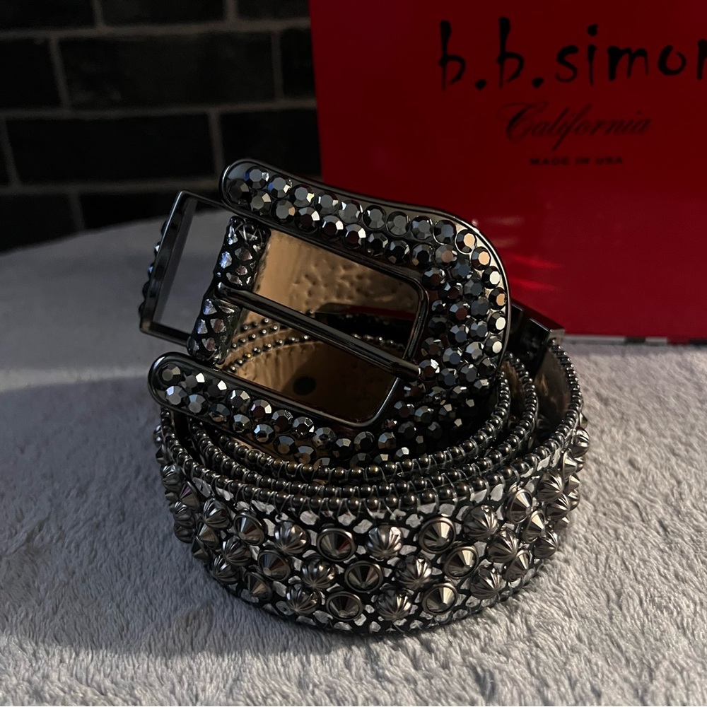 B.B. Simon Black and Silver Crystal Belt